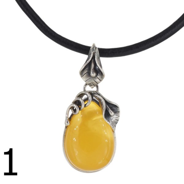 Bursztyn mleczny i srebro oksydowane - zawieszka (różne kamienie do wyboru)