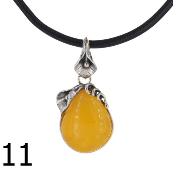 Bursztyn mleczny i srebro oksydowane - zawieszka (różne kamienie do wyboru)