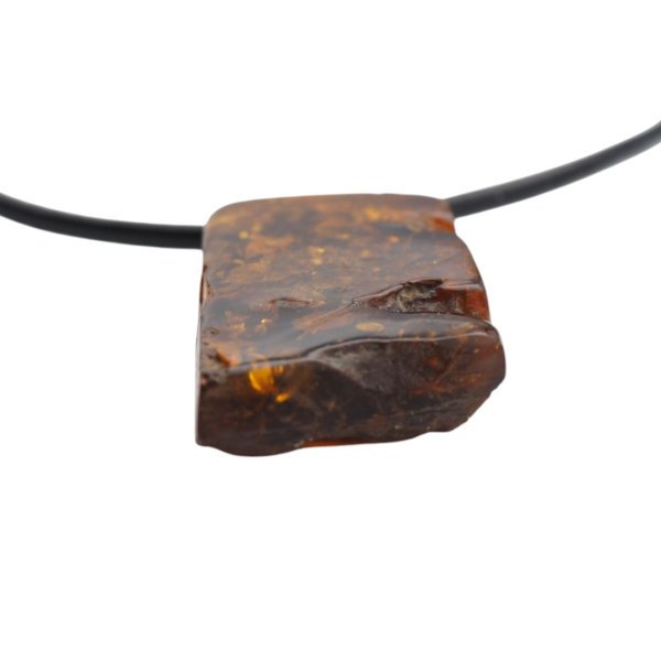 Bursztyn z łuskami i srebro - naszyjnik na rzemieniu