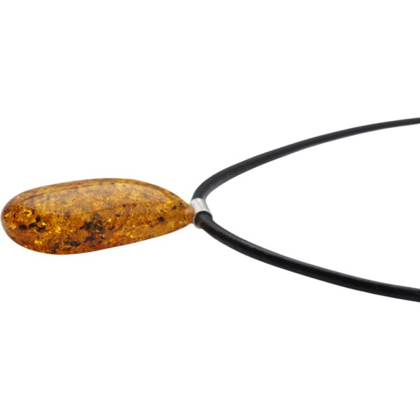 Bursztyn z łuskami i srebro - naszyjnik na rzemieniu