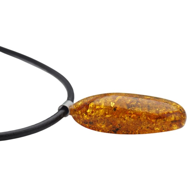 Bursztyn z łuskami i srebro - naszyjnik na rzemieniu