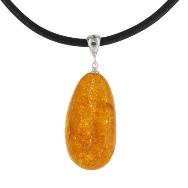 Bursztyn z łuskami i srebro - naszyjnik na rzemieniu