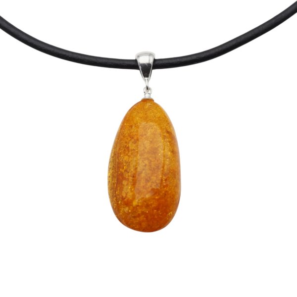 Bursztyn z łuskami i srebro - naszyjnik na rzemieniu