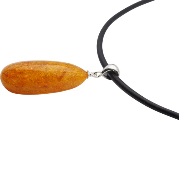 Bursztyn z łuskami i srebro - naszyjnik na rzemieniu