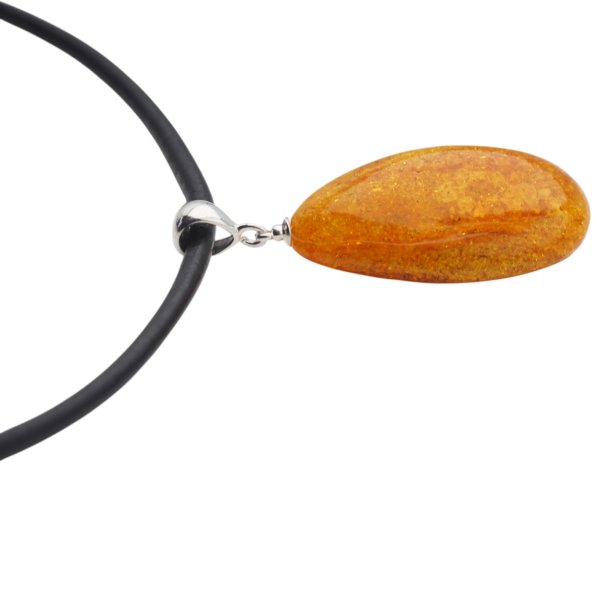 Bursztyn z łuskami i srebro - naszyjnik na rzemieniu