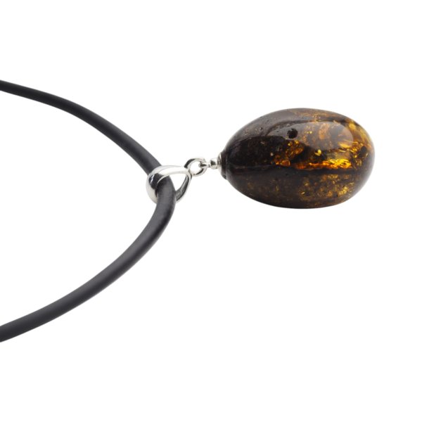 Bursztyn z łuskami i srebro - naszyjnik na rzemieniu