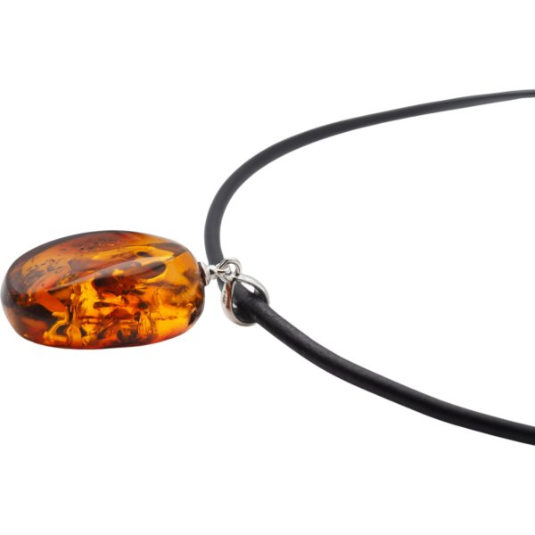 Koniakowy Bursztyn z łuskami i srebro - naszyjnik na rzemieniu