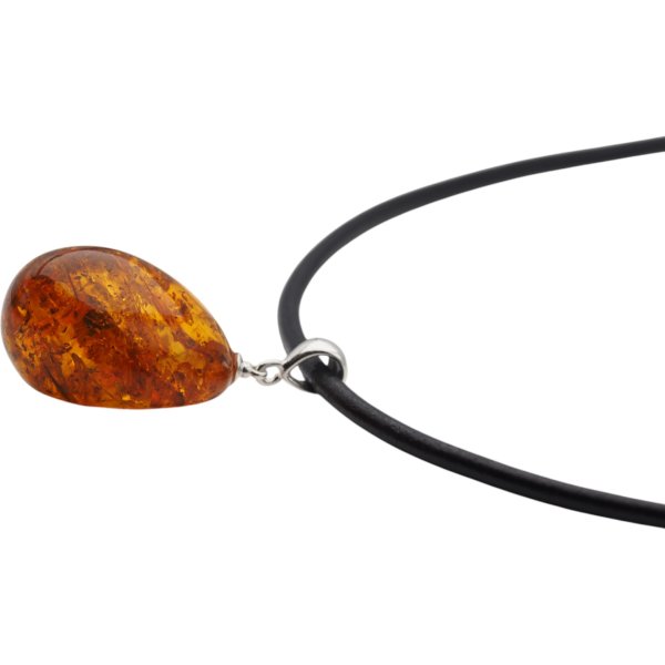 Koniakowy Bursztyn z łuskami i srebro - naszyjnik na rzemieniu