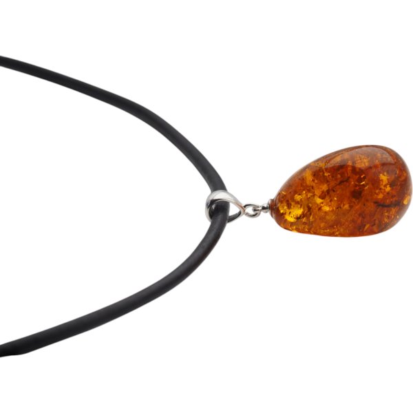 Koniakowy Bursztyn z łuskami i srebro - naszyjnik na rzemieniu