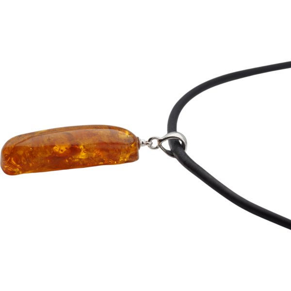 Koniakowy Bursztyn z łuskami i srebro - naszyjnik na rzemieniu
