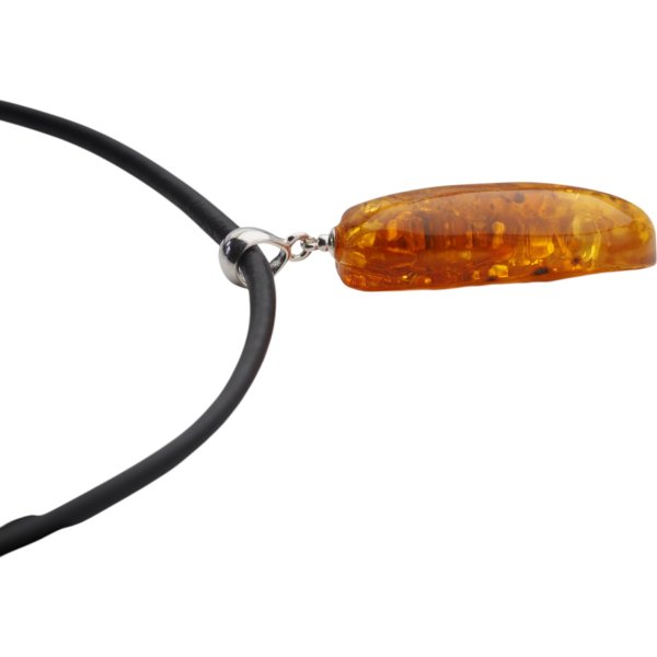 Koniakowy Bursztyn z łuskami i srebro - naszyjnik na rzemieniu