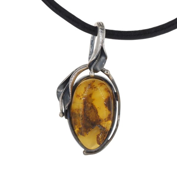 Bursztyn i srebro oksydowane - zawieszka