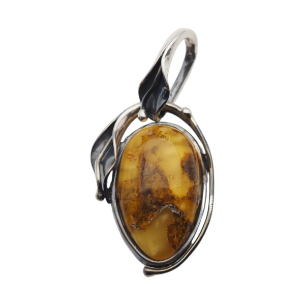 Bursztyn i srebro oksydowane - zawieszka