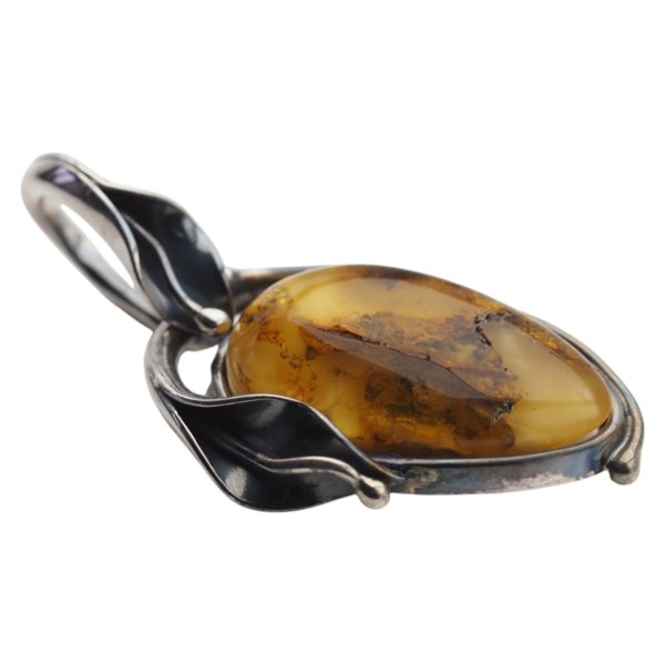 Bursztyn i srebro oksydowane - zawieszka