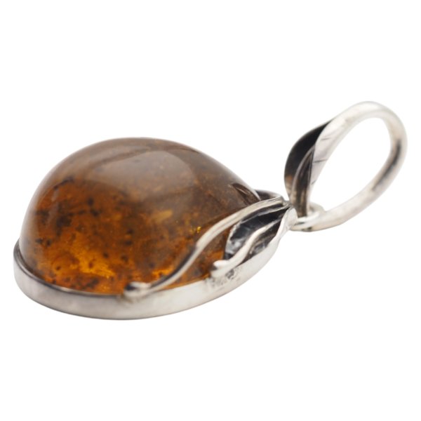 Zawieszka z bursztynem bałtyckim – ręcznie wykonana, srebro oksydowane 925, motyw liści