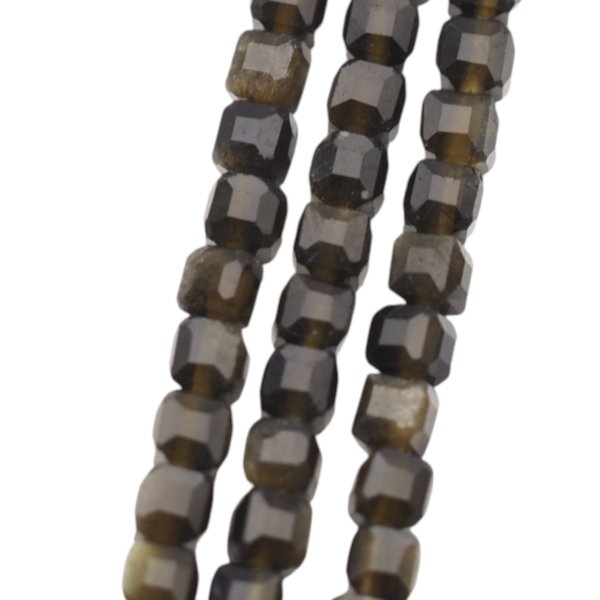 Obsydian zielony fasetowany kostka 3 mm (sznur)