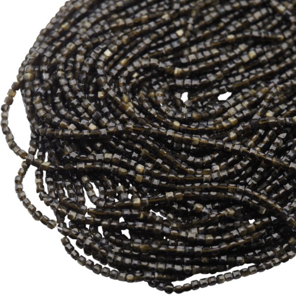 Obsydian zielony fasetowany kostka 3 mm (sznur)