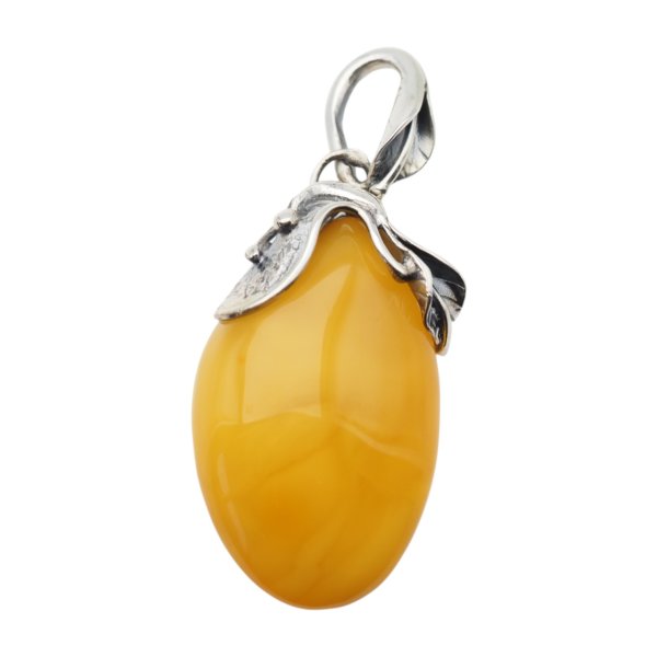 Zawieszka z bursztynem bałtyckim – ręcznie wykonana, srebro oksydowane 925, motyw liści