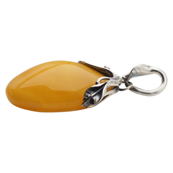 Zawieszka z bursztynem bałtyckim – ręcznie wykonana, srebro oksydowane 925, motyw liści