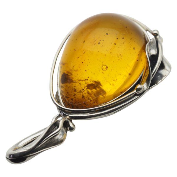 Zawieszka z bursztynem bałtyckim – ręcznie wykonana, srebro oksydowane 925, motyw liści