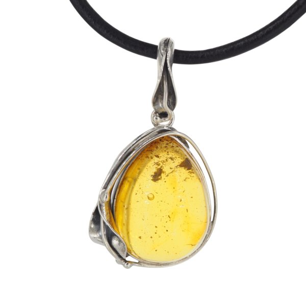 Zawieszka z bursztynem bałtyckim – ręcznie wykonana, srebro oksydowane 925, motyw liści