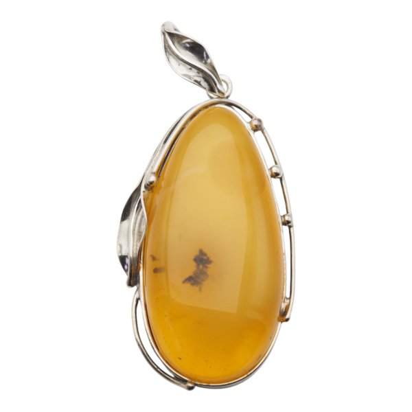 Zawieszka z dużym bursztynem mlecznym – ręcznie wykonana, srebro oksydowane 925