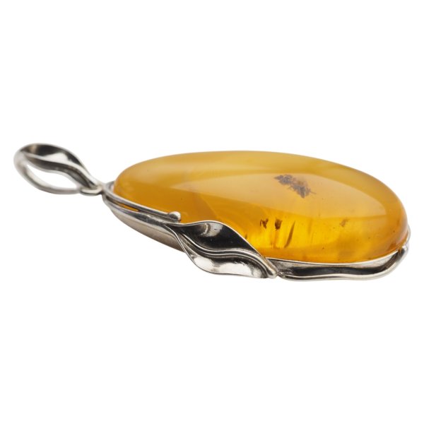Zawieszka z dużym bursztynem mlecznym – ręcznie wykonana, srebro oksydowane 925