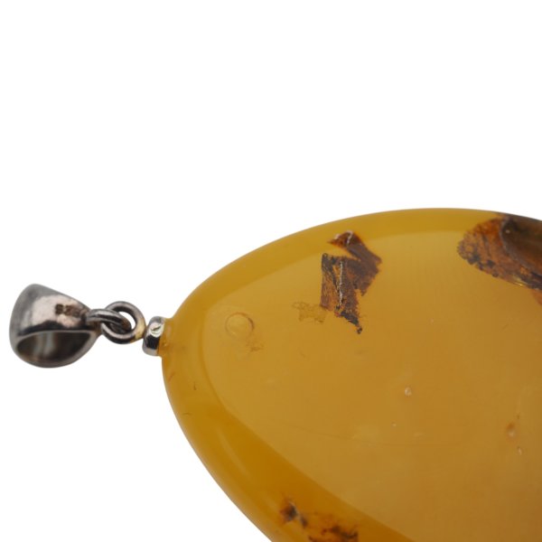 Zawieszka z mlecznym bursztynem z ruchomą kroplą wody – srebro oksydowane