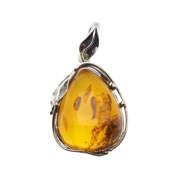 Zawieszka z bursztynem bałtyckim – ręcznie wykonana, srebro oksydowane 925, motyw liści