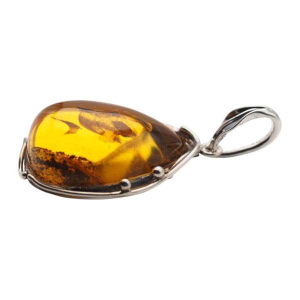 Zawieszka z bursztynem bałtyckim – ręcznie wykonana, srebro oksydowane 925, motyw liści