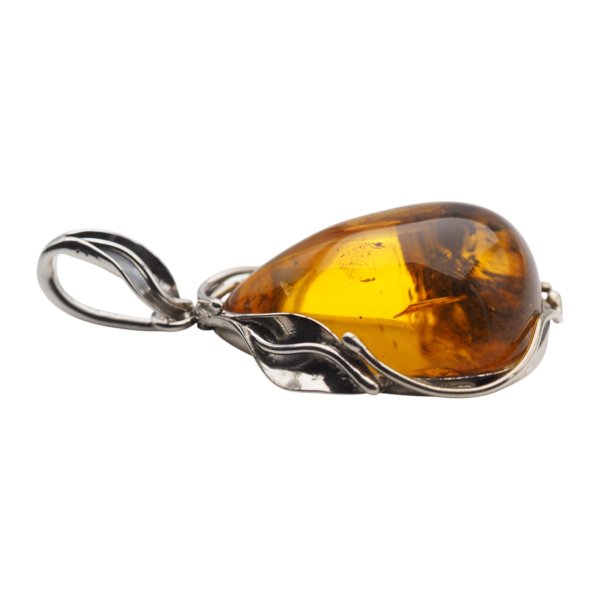 Zawieszka z bursztynem bałtyckim – ręcznie wykonana, srebro oksydowane 925, motyw liści
