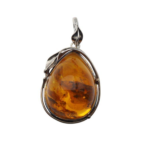 Zawieszka z naturalnym bursztynem bałtyckim 33x27 mm – srebro 925, ręcznie robiona