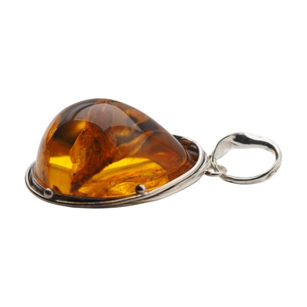 Zawieszka z naturalnym bursztynem bałtyckim 33x27 mm – srebro 925, ręcznie robiona