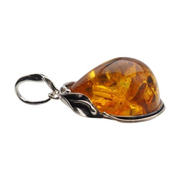 Zawieszka z naturalnym bursztynem bałtyckim 33x27 mm – srebro 925, ręcznie robiona