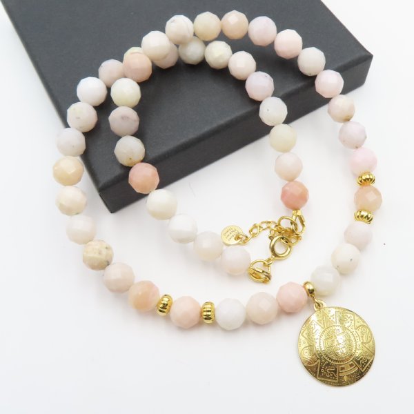 Opal Różowy i srebro złocone - naszyjnik 