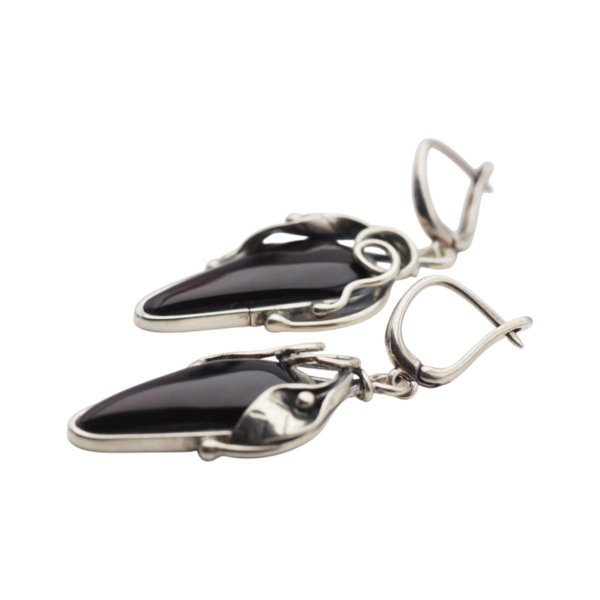 Koniakowy Bursztyn w srebrze - kolczyki łzy