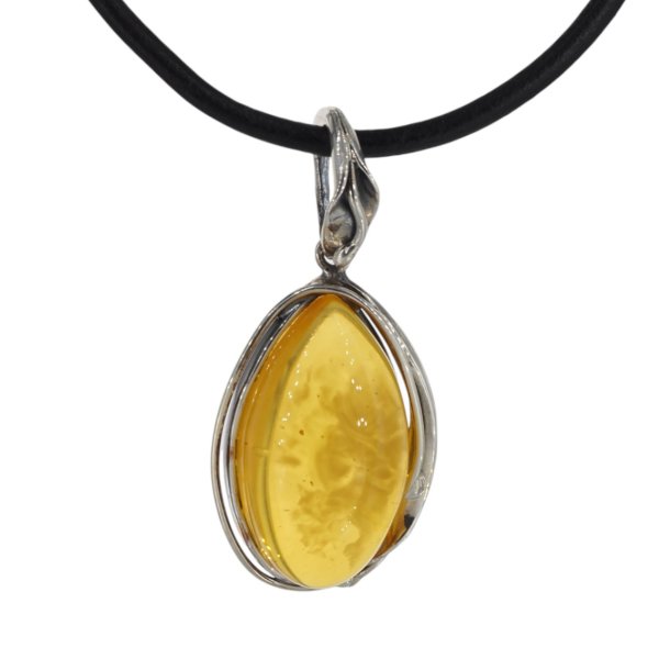 Zawieszka z bursztynem bałtyckim – ręcznie wykonana, srebro oksydowane 925, motyw liści