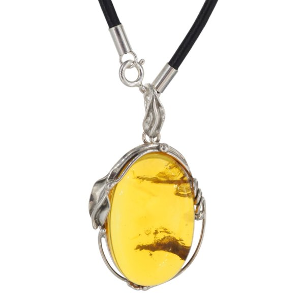 Zawieszka z bursztynem bałtyckim – ręcznie wykonana, srebro oksydowane 925, owal