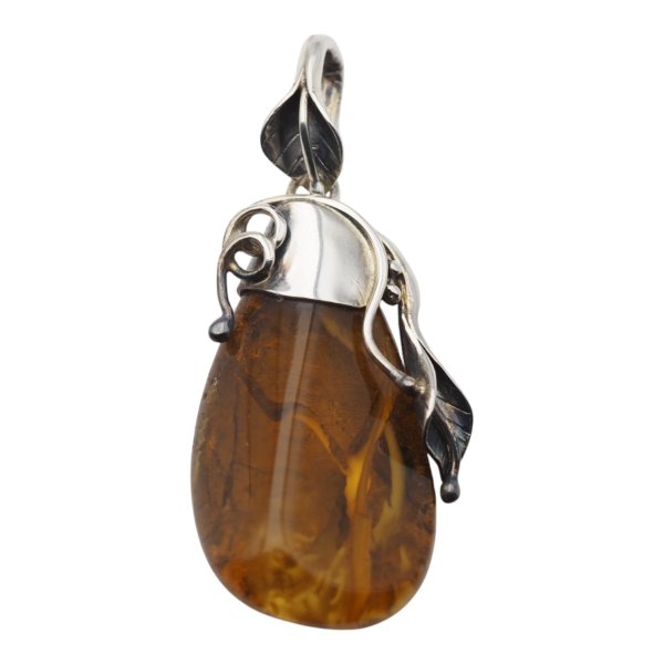 Zawieszka z bursztynem bałtyckim – srebro oksydowane 925, kształt kropla