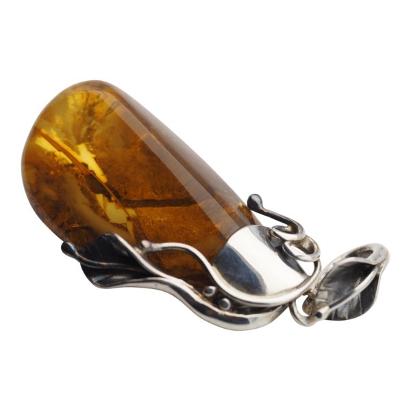 Zawieszka z bursztynem bałtyckim – srebro oksydowane 925, kształt kropla