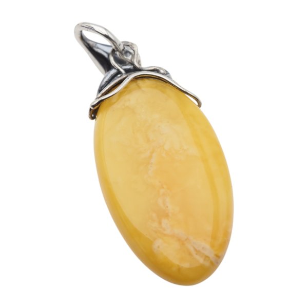 Zawieszka z mlecznym bursztynem – ręcznie wykonana, srebro oksydowane 925, motyw liści