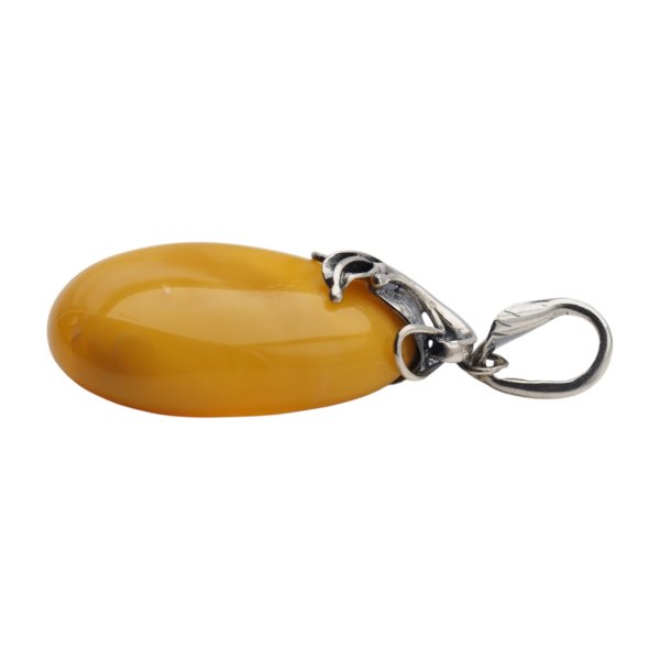 Zawieszka z mlecznym bursztynem – ręcznie wykonana, srebro oksydowane 925, motyw liści