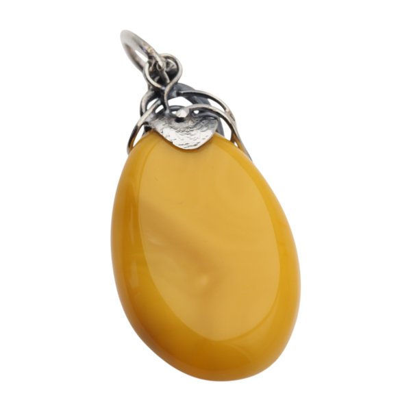 Zawieszka z mlecznym bursztynem – ręcznie wykonana, srebro oksydowane 925, motyw liści