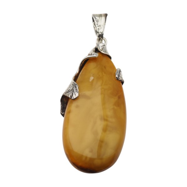 Zawieszka z bursztynem bałtyckim – ręcznie wykonana, srebro oksydowane 925, kształt łzy