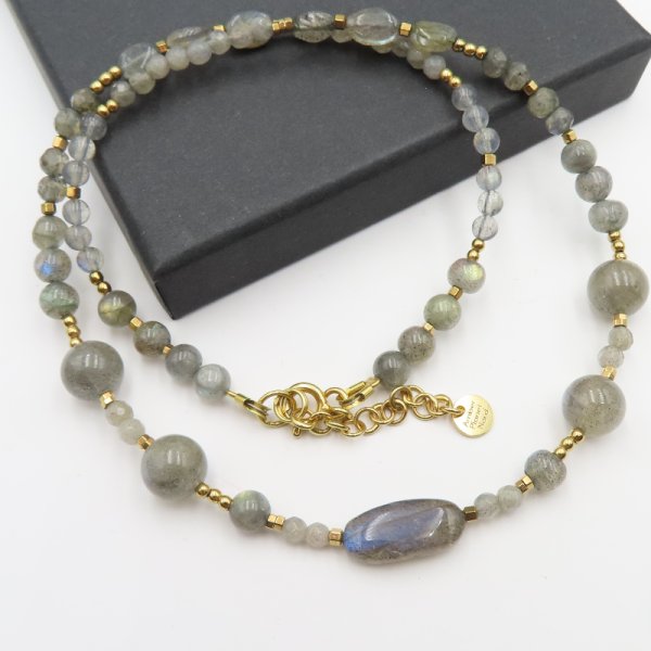 Naszyjnik - labradoryt  i złoty hematyt