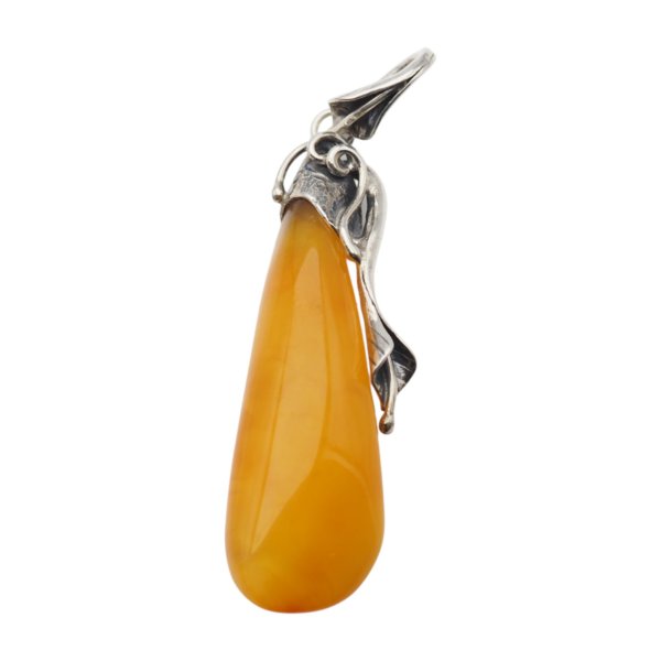 Zawieszka z bursztynem bałtyckim – ręcznie wykonana, srebro oksydowane 925, smukła kropla