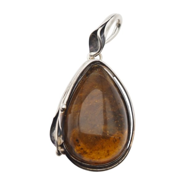 Zawieszka z bursztynem bałtyckim – ręcznie wykonana, srebro oksydowane 925, inkluzje organiczne