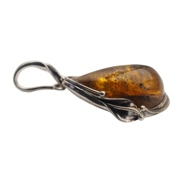 Zawieszka z bursztynem bałtyckim – ręcznie wykonana, srebro oksydowane 925, inkluzje organiczne