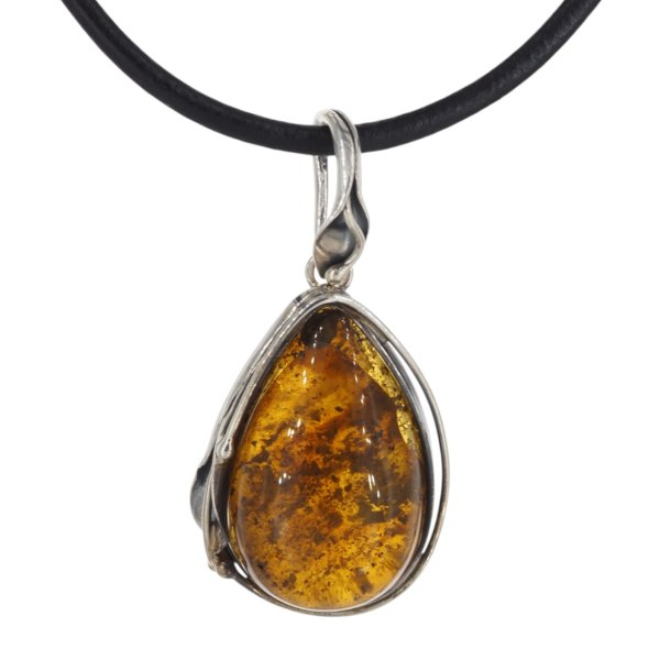 Zawieszka z bursztynem bałtyckim – ręcznie wykonana, srebro oksydowane 925, inkluzje organiczne