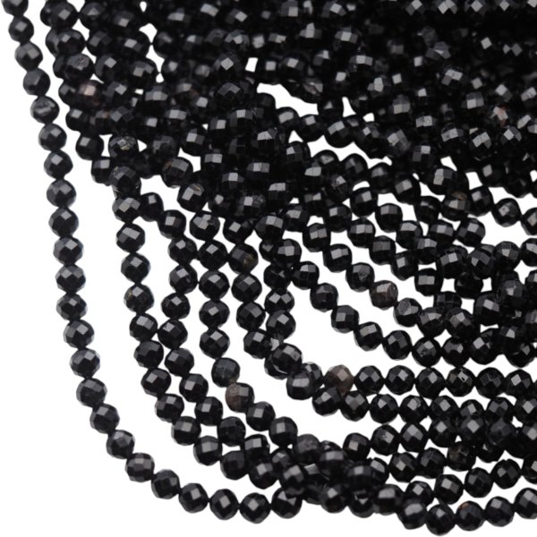 Turmalin czarny z wtrąceniami - fasetowane kulki 4 mm (sznur)